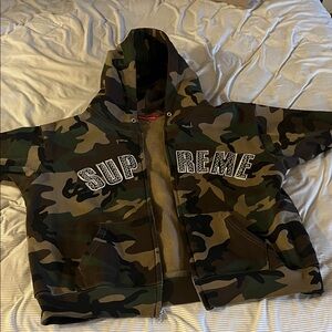 Supreme Green and Brown Camouflage Zip-Up Hoodie